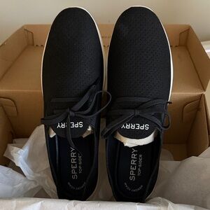Sperry Black Perforated Lace-Up Sneakers with White Sole